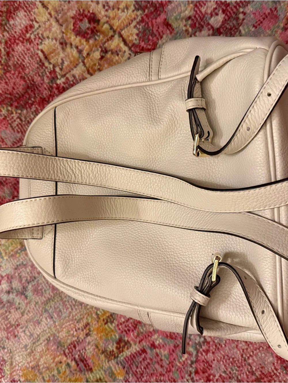 Michael Kors Ivory Woven Leather Backpack with Gold Studs